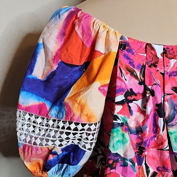 French Connection Small Isadora Patch Poplin Bardo Floral Blouse Puff Sleeves - Picture 3 of 9